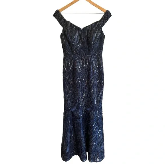 Aidan Mattox Navy Sequin Maxi Dress - Picture 3 of 7
